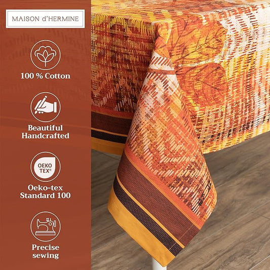 Maison d' Hermine Table Cloth Rectangle Table 100% Cotton 70 x 120 Inches Fall Tablecloth Reusable Everyday Use for Thanksgiving Christmas Decorations Dining Farmhouse Party (Thanksgiving Tartan)