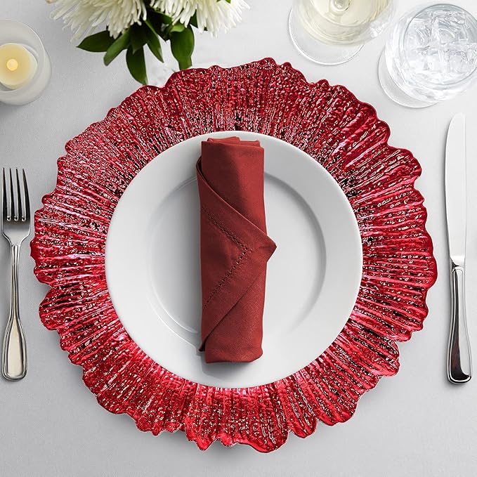 allgala 13-Inch 6-Pack Heavy Quality Round Charger Plates-Reef Red-HD80339