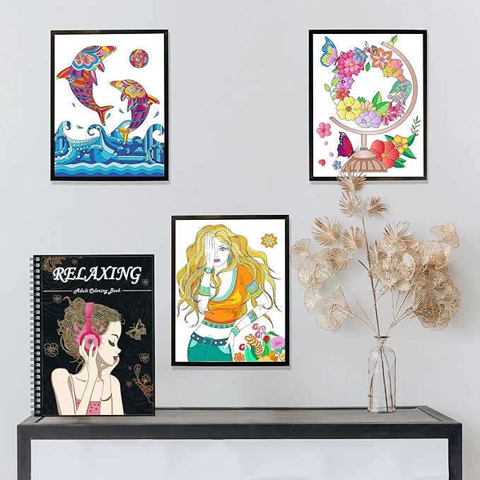 Kalysky Adults Coloring Books for Women Set - Relaxation Coloring Book and 36 Color Coloring Markers for Adults, Spiral Binding,Women's Freedom and Stress Relief