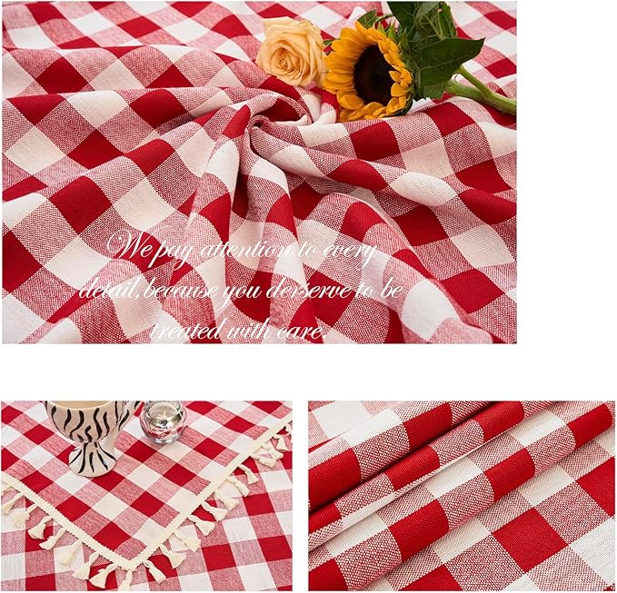 Table Cloth Rectangle Table-Rustic Gingham Tablecloth Buffalo Plaid Table Cloth for Thanksgiving Christmas Kitchen Dining Room (55x102 Inch,Red and White)