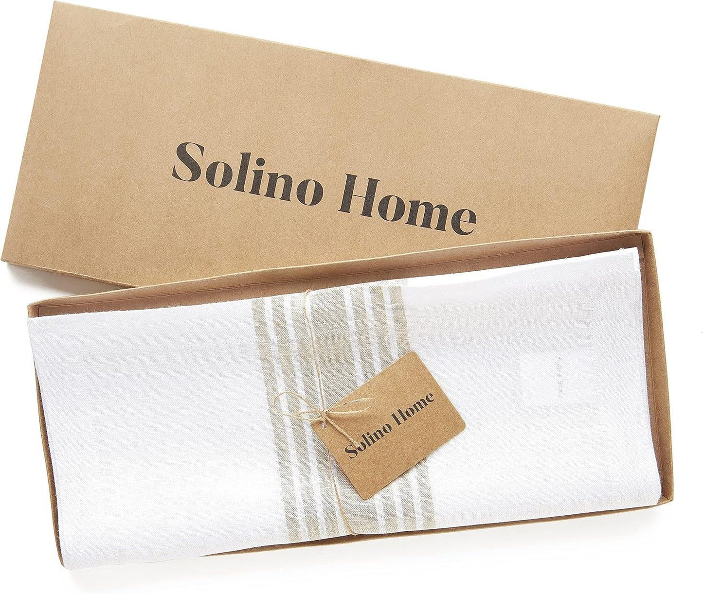 Solino Home Linen Table Runner 132 Inches Long - 100% Pure Linen Natural and White Farmhouse Table Runner 14 x 132 Inch for Dining, Thanksgiving