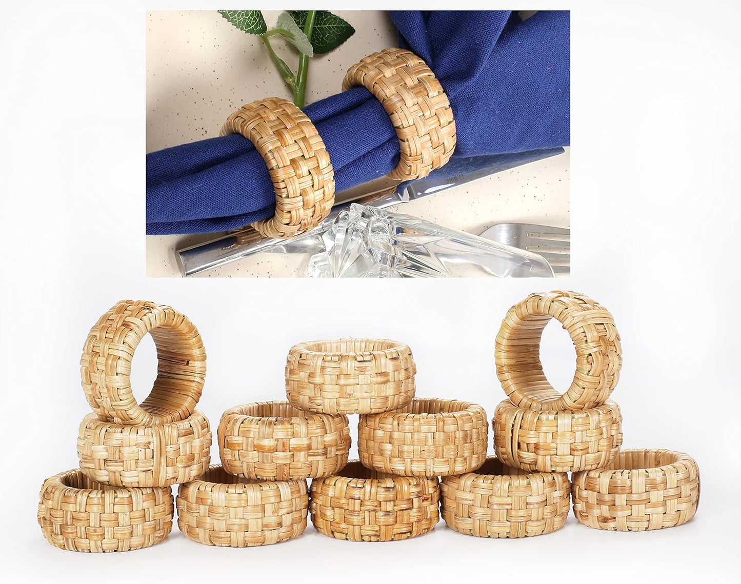 Lightnpro Natural Rattan Decorative Napkin Rings Set of 12, Serviette Napkin Rings Bulk for Party Decoration, Table Top Décor for Dinning Table, Everyday, Christmas, Easter Family Gatherings