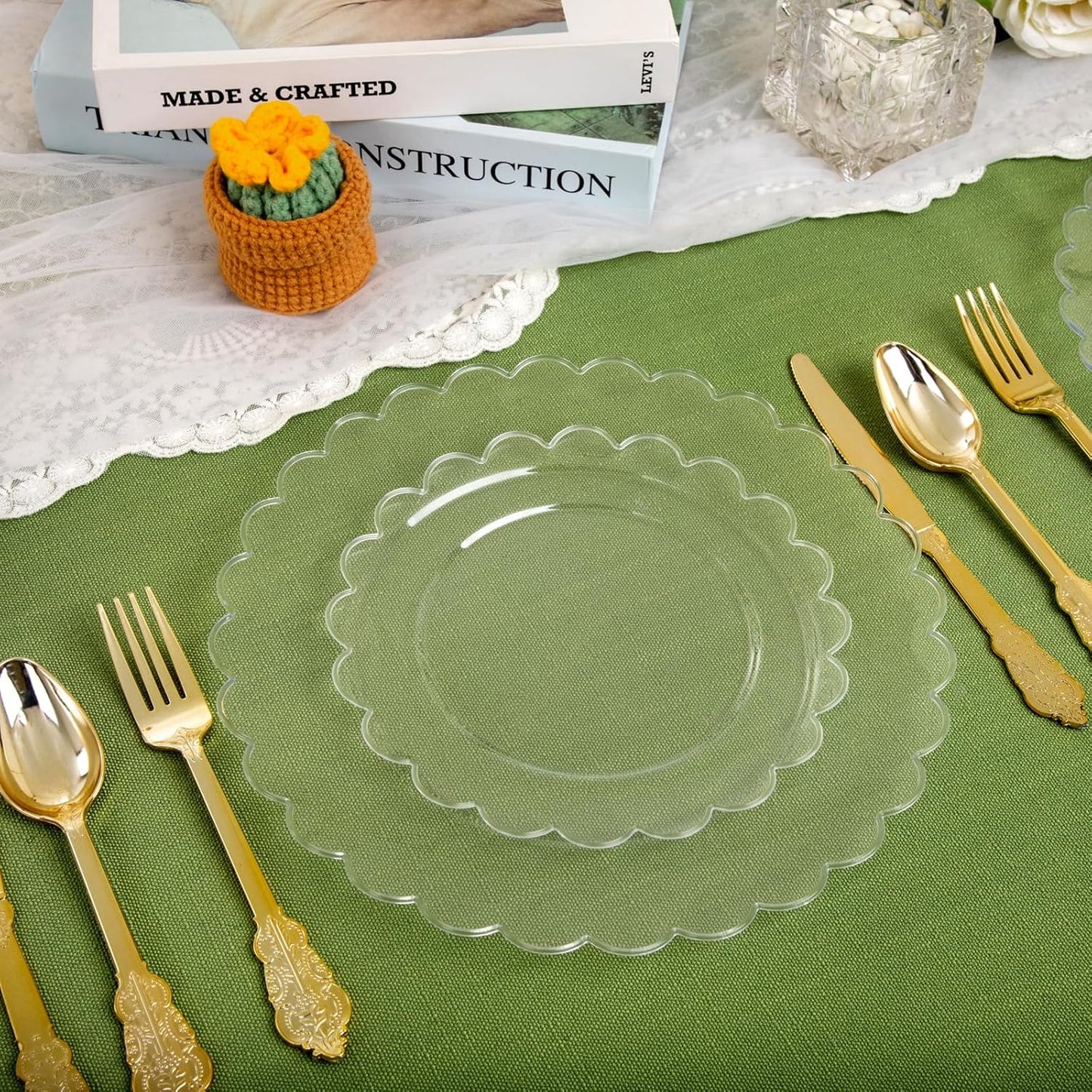 supernal 100pcs Clear Plastic Plates,Disposable Plastic Plates Heavy Duty,Premium Plate,Includes 50 Clear Dinner &50 Dessert Plate,for Party,Wedding,Brial Shower
