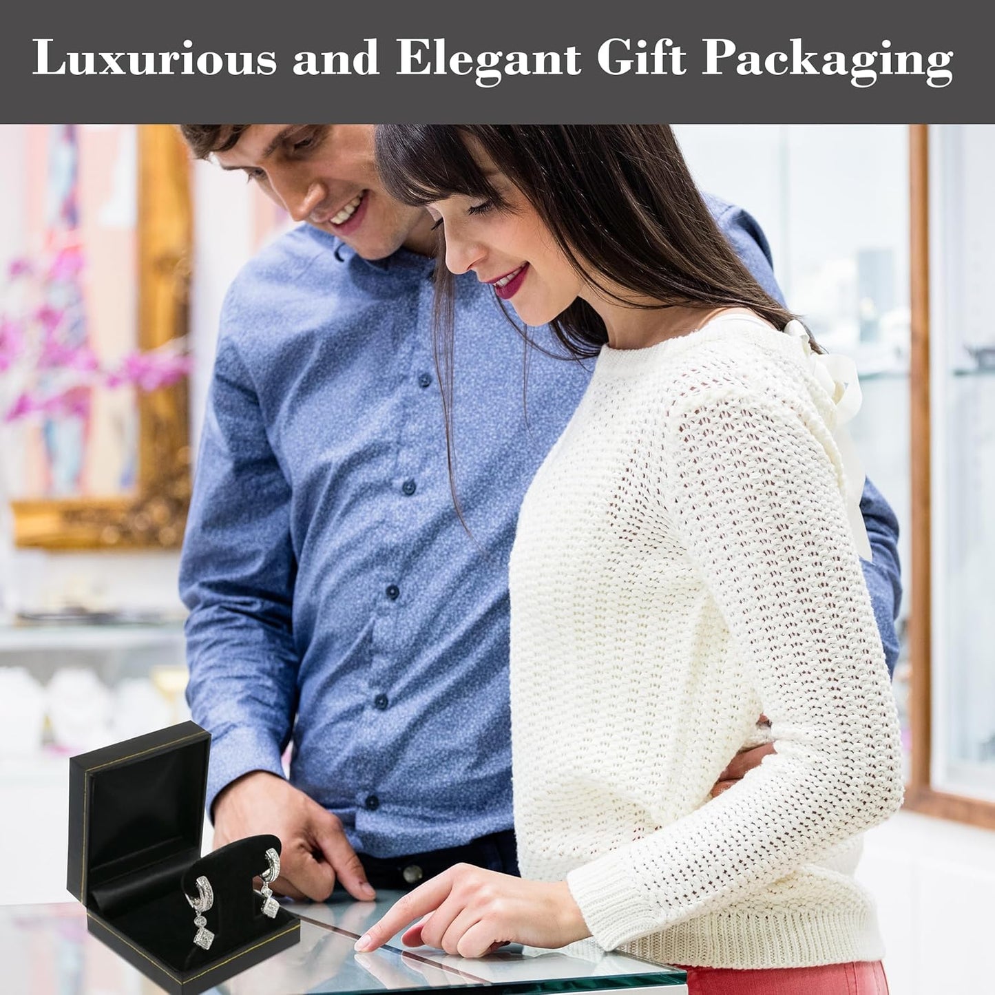 Novel Box Black Jewelry Box for Earrings Tree 2.5x2.75x1.62 Inches - Earring Gift Boxes with Gold Trim - Faux Leatherette Earring Storage Case - Gift Presentation Cases for Earrings Only