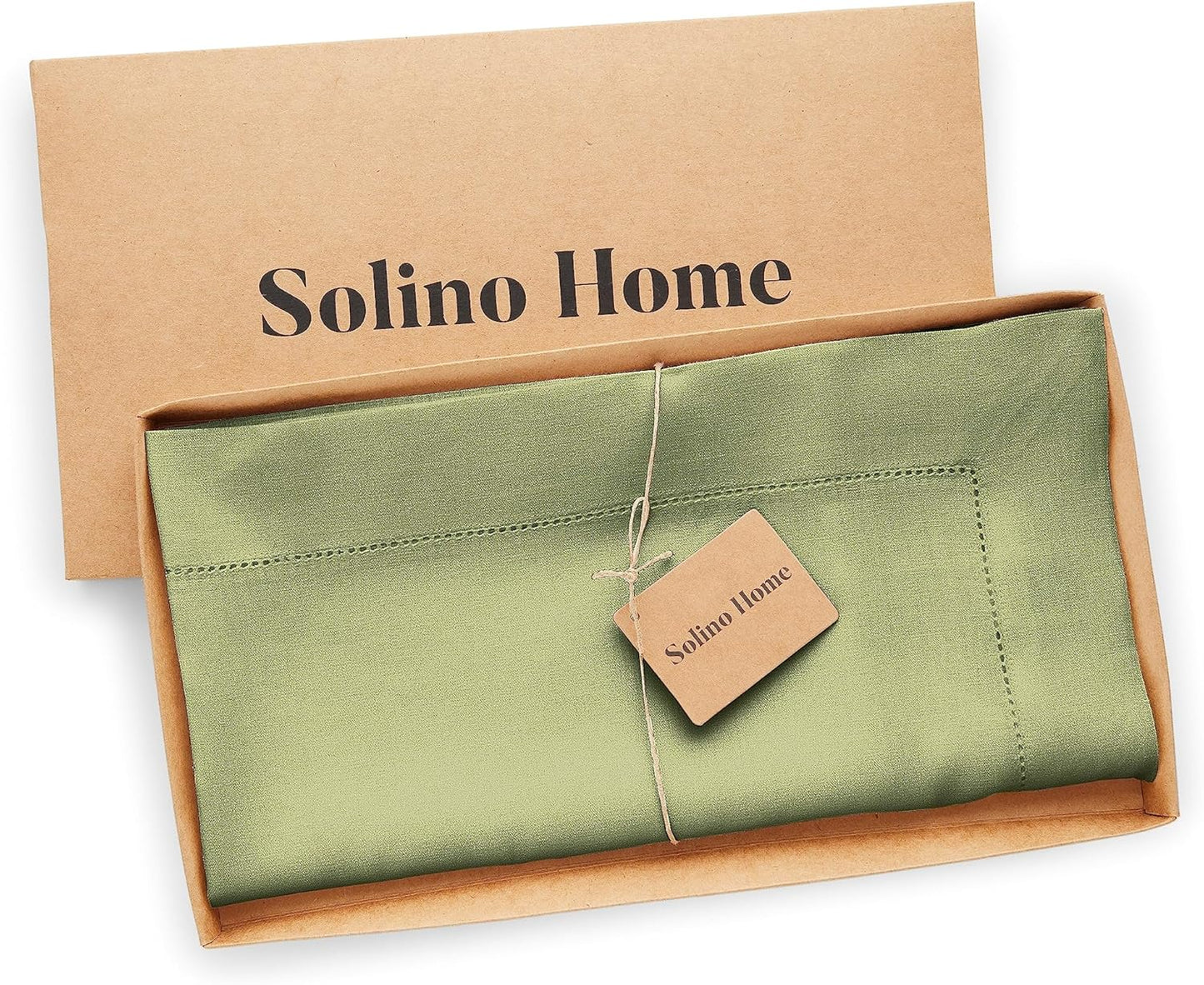 Solino Home Square Linen Tablecloth 52 x 52 Inch - 100% Pure Linen Moss Green Table Throw - Classic Hemstitch, Machine Washable Table Cloth for Fall, Autumn, Thanksgiving