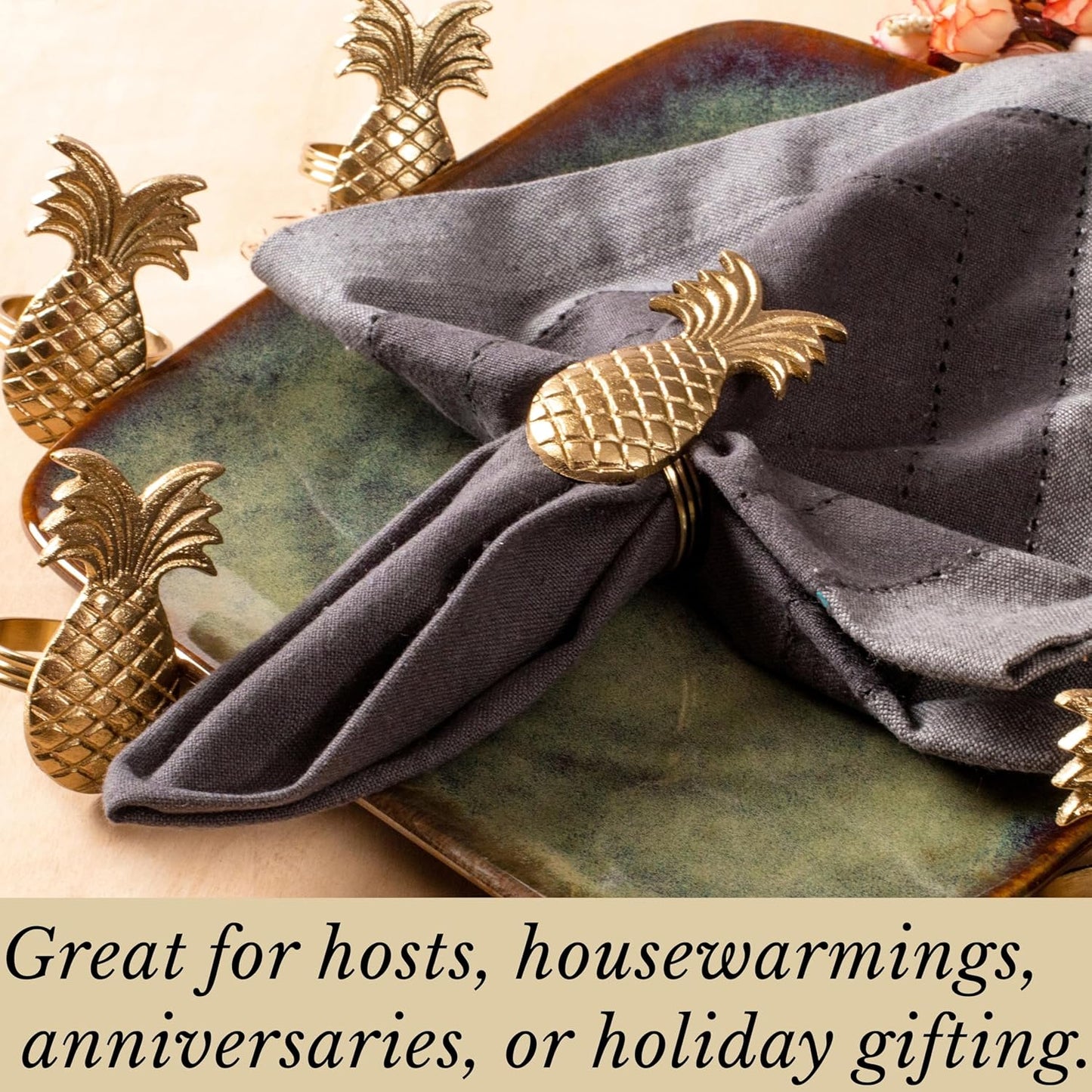 Set of 12 Napkin Rings Pineapple Antique Gold Bulk Elegant Napkin Rings Thanksgiving Christmas Napkin Holder Handmade Buckles Rings for Farmhouse Table Decor Harvest Wedding Party - ALPHA Living HOME