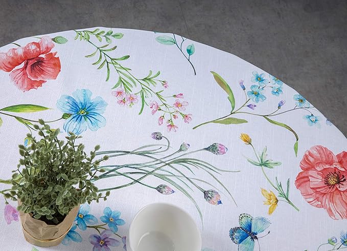 Maison d' Hermine Table Cloth Round Table 100% Cotton 63 Round Inches Tablecloth Reusable Decorative for Dining Room Farmhouse Home Valentines Day Decorations Spring Summer - Just Floral