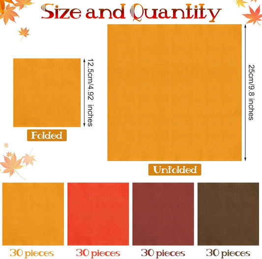 Resinta 120 Pieces Cocktail Napkin Thanksgiving Fall Paper Napkins Beverage Autumn Color Disposable Dinner Napkins Red Orange Yellow Green Luncheon Napkins for Party Favors, 4 Colors