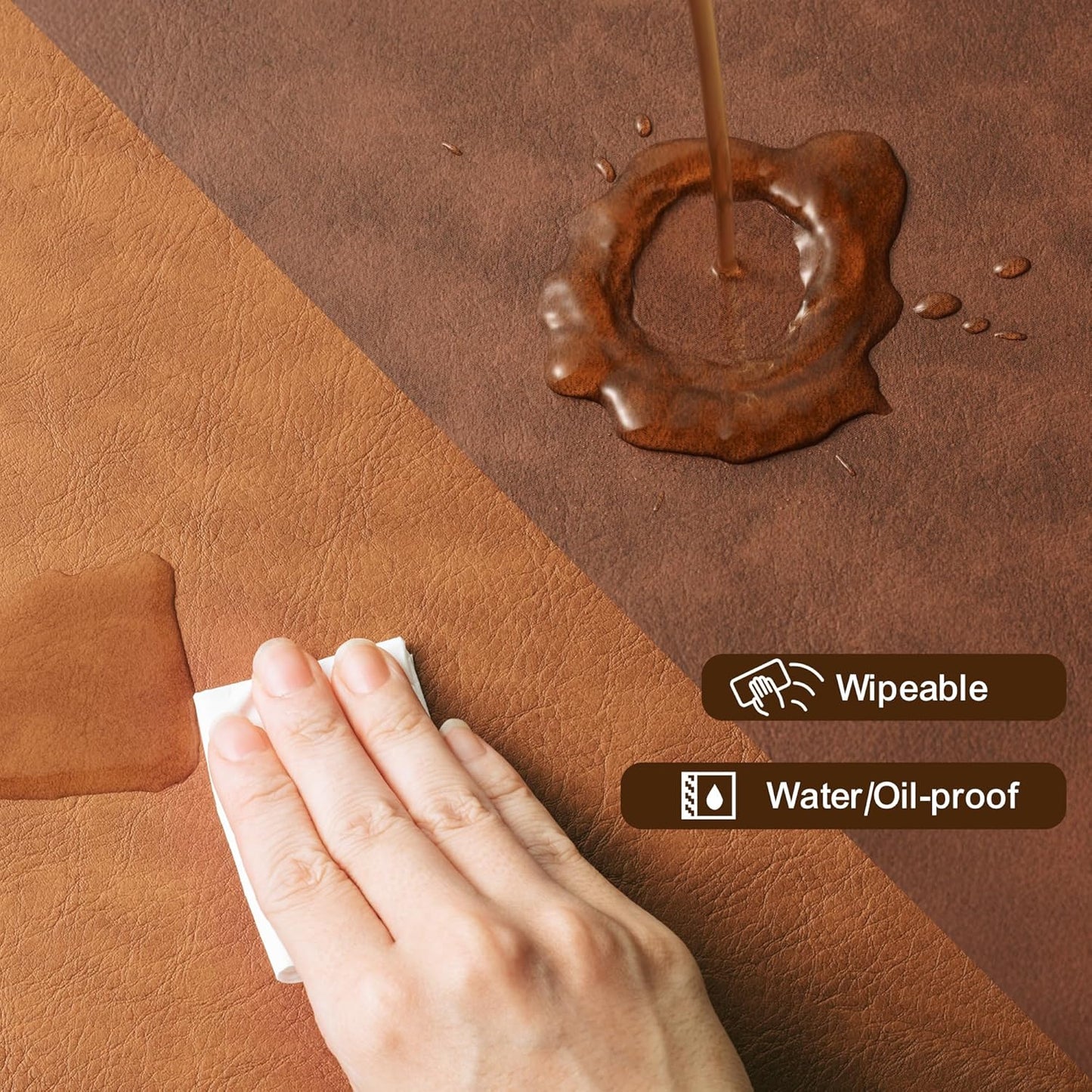 DOLOPL Thanksgiving Placemats Set of 6 Reversible Dual-Color Table Placemats – Heat Resistant Wipeable & Washable Place Mats, Luxury Faux Leather Table Mats for Table Decor(Reddish Brown & Brown)
