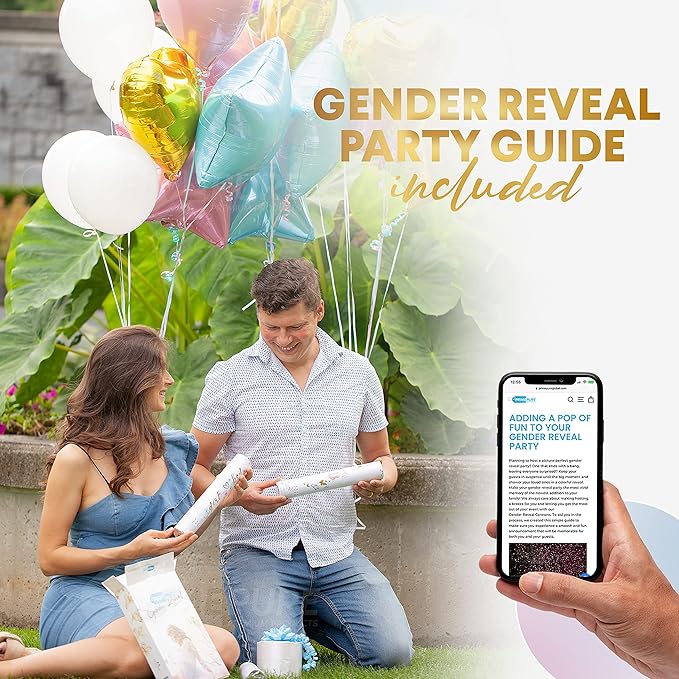 PrimePure Gender Reveal Confetti Cannon - Butterfly Confetti Popper & Biodegradable Powder Cannon - Pink & Blue, 4 Pack - Baby Girl or Boy Gender Reveal Smoke Bombs Baby Powder Paper Party Poppers