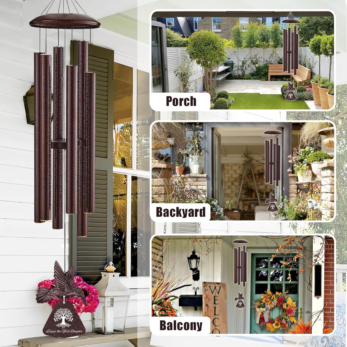 Retirement Gift Wind Chime with Hummingbird, 32" Wind Chimes with Sunflower Greeting Card Happy Retirement Gifts for Women Men Colleague Boss Teachers Friends, Going Away Gifts for Coworker