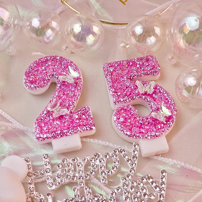 Saododku Birthday Candles, Number Candles for Birthday Cakes with Butterfly, Pink Birthday Candles Sparklers, 3.2" Cake Candles for Cake Topper Decoration, Party/Festival Celebration(Number 0)
