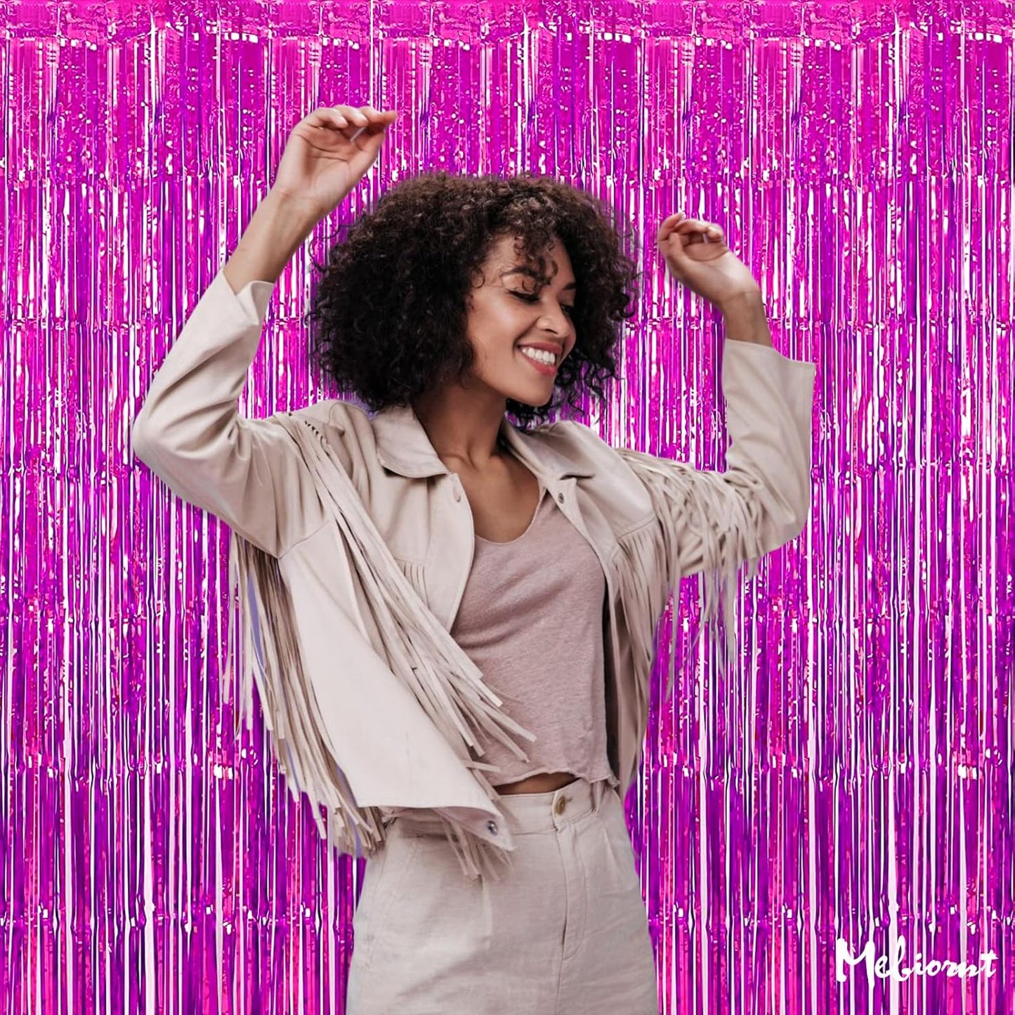 4 Pack Fuchsia Fringe Curtain Backdrop, 3.2Ft x 9.8Ft Metallic Tinsel Foil Fringe Streamers Background for Photo Booth Birthday Wedding Baby Shower Carnival Easter Mother’s Day Party Decorations