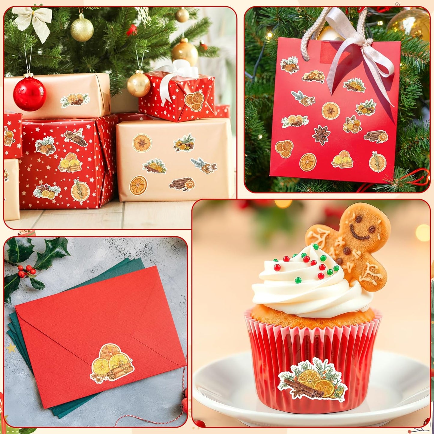Christmas Watercolor Orange Sticker - 16 Dried Orange Designs Waterproof Vinyl with Removable Adhesive for Gift Wrapping, Scrapbooking, Kids Crafts, Water Bottle Laptop Decor Party Favors