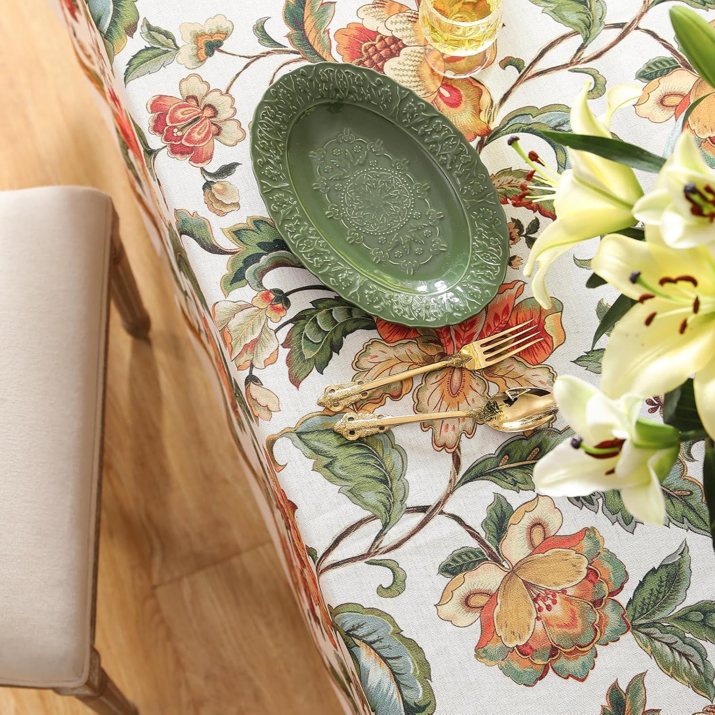 patdrea Designer Vintage Linen Rectangle Tablecloth,Provencal Rustic Floral Pattern Tablecloths,Decorative Table Cover Cloth for Kitchen,Dining Room,Tea Party,Home,Christmas,67"*118"