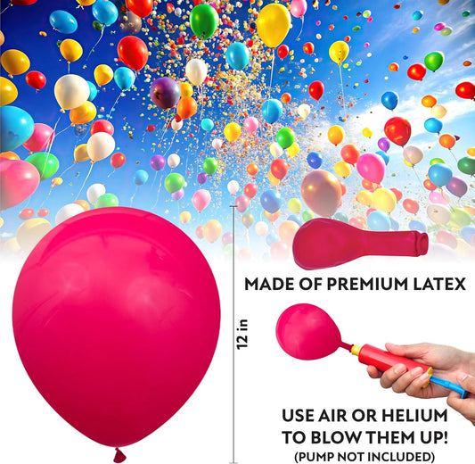 Fuchsia Balloons 100 Pack, 12 Inch Hot Pink Latex Balloons For Birthdays, Weddings, Baby Showers, Holidays