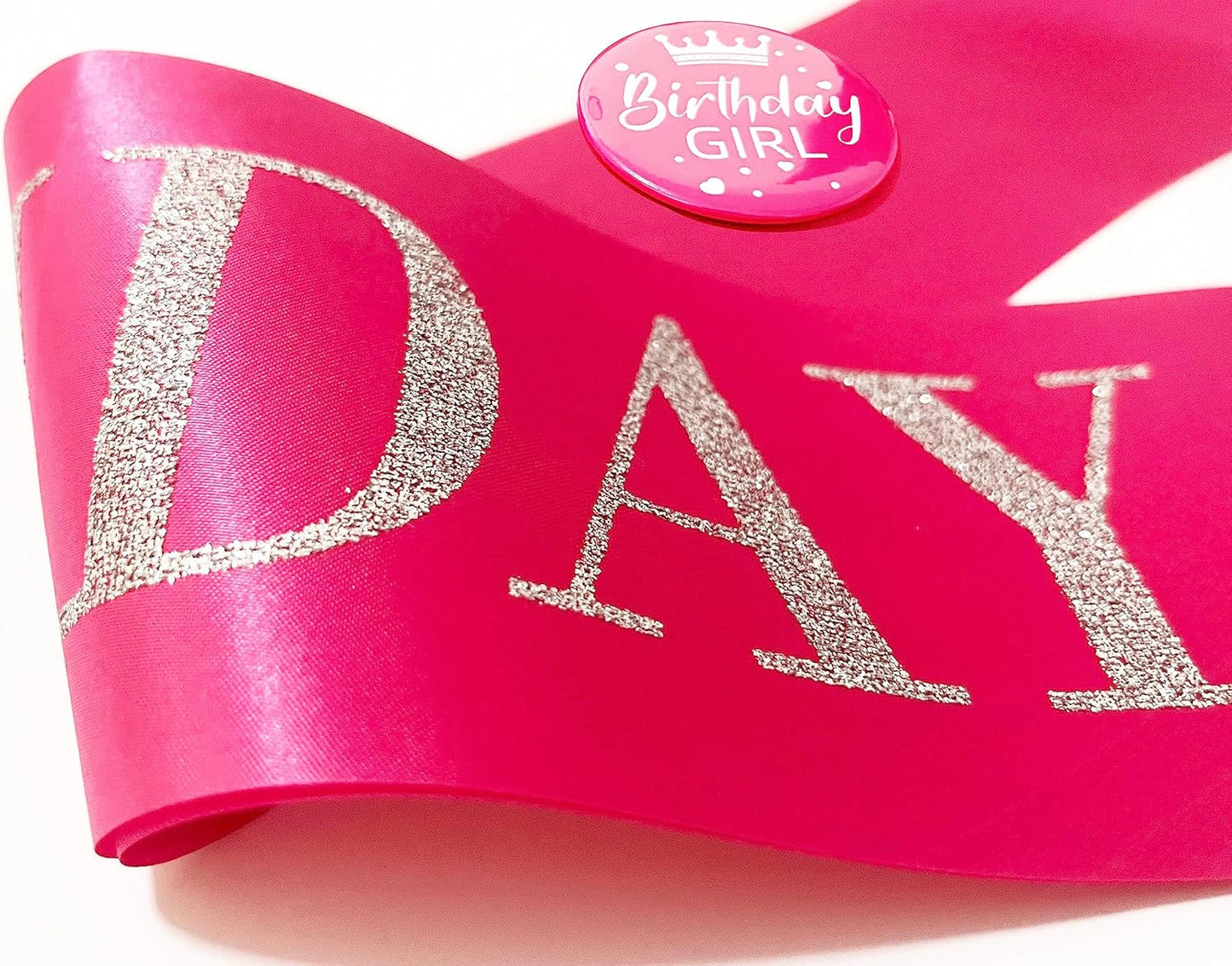 Birthday Girl Sash,Hot Pink Satin with Silver Glitter Letter, Happy 16th,18th,21st,30th 40th 50th 60th 70th 80th or Any Other Birthday Party Supplies,hot Pink Girl