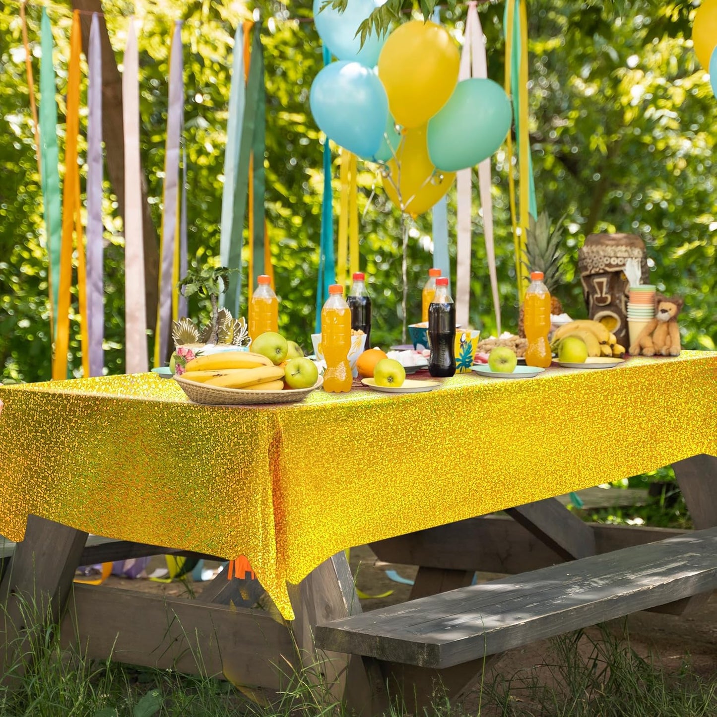 2 pcs Gold Holographic Party Tablecloths 40" x 108" Laser Shiny Table Cloths Plastic Glitter Foil Table Cover for Christmas Wedding Graduation Baby Shower 1920s Birthday Party Anniversary Supplies