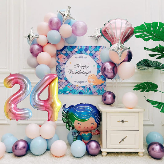 Smlpuame 40 Inch Number Balloons 0-9 Rainbow Gradient Large Number 24 Balloons, Digital Balloons for Birthday Party Celebration Decorations, Helium Foil Number Balloons for Wedding Anniversary