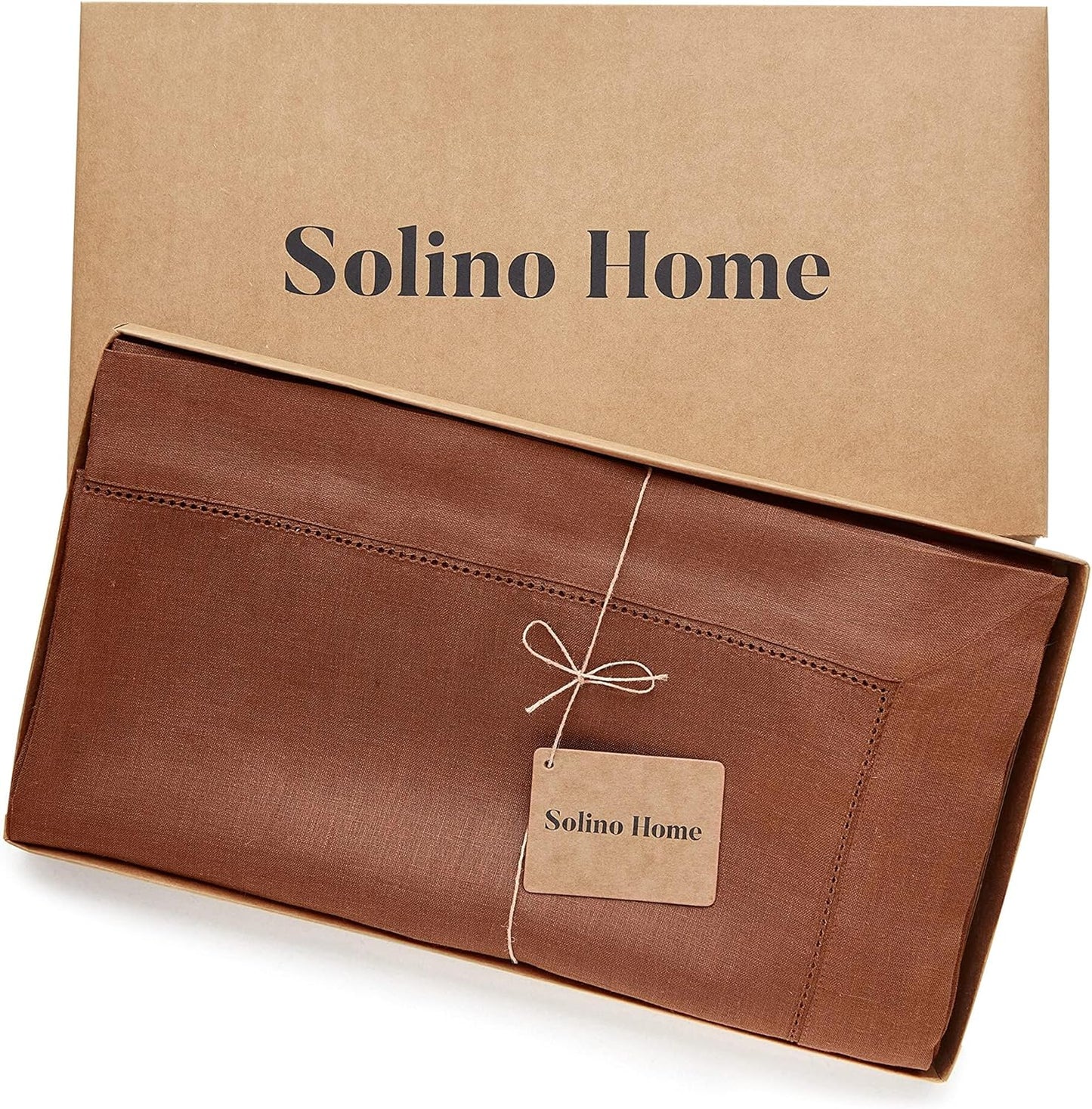 Solino Home Linen Cinnamon Tablecloth 60 x 132 Inch - Classic Hemstitch, 100% Pure Linen Rectangular Tablecloth - Machine Washable Table Cloth for Fall, Autumn, Halloween, Thanksgiving