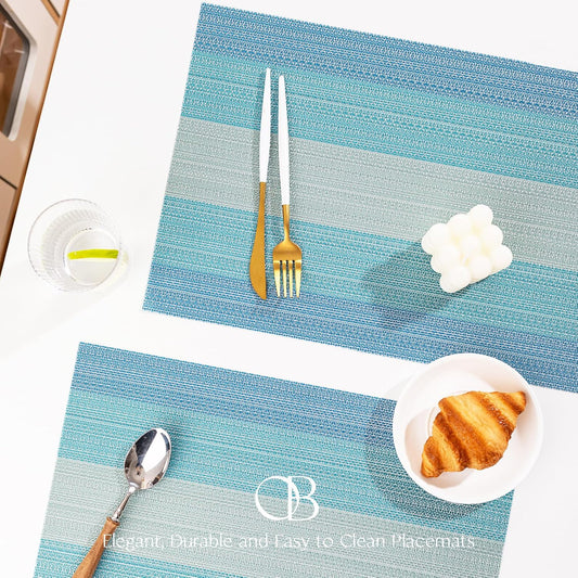 Placemats Set of 8 - Easy Clean Woven Vinyl Placemats for Dining Table, Indoor/Outdoor Place Mats, Washable PVC Table Mats(Ocean Geode)