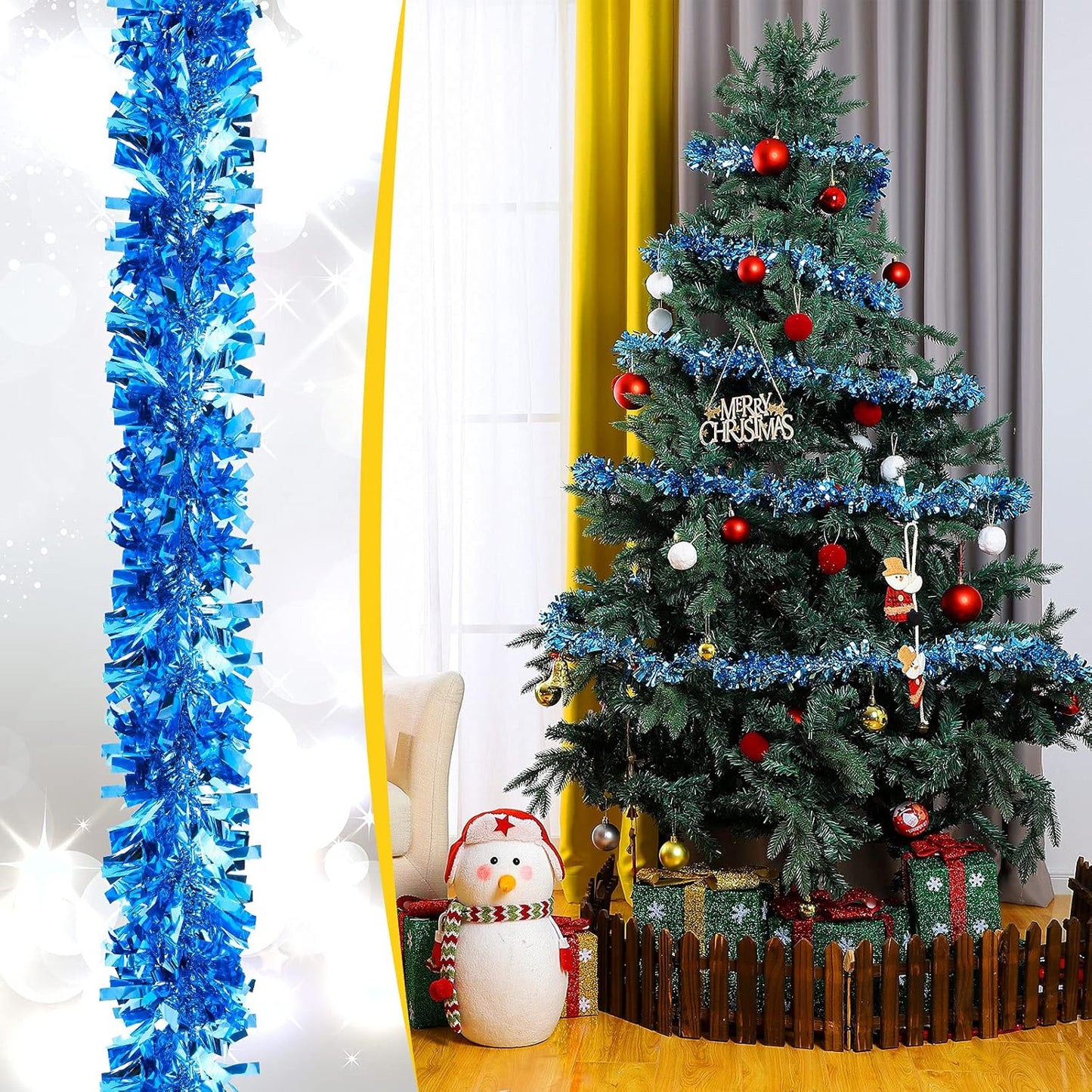 Dingion 59 Feet Christmas Tinsel Garland Metallic Twist Ornaments Hanging Glitter Xmas Garland for Christmas Tree Indoor Outdoor Decoration Party Supplies
