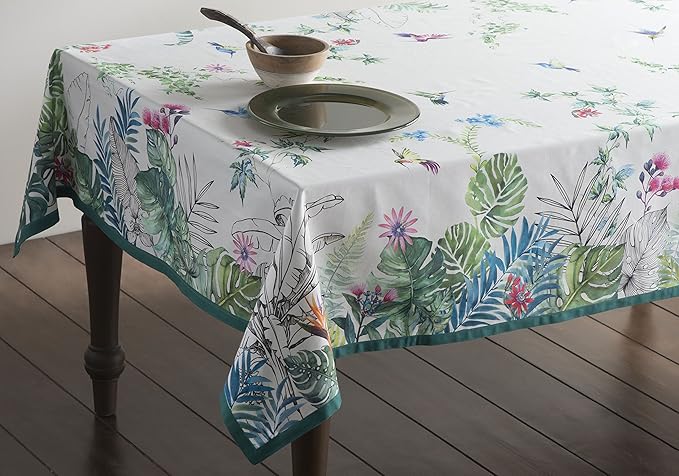 Maison d' Hermine Table Cloth Rectangle Table 100% Cotton 60 x 108 Inches Tablecloth Reusable Decorative for Dining Room Farmhouse Home Valentines Day Decorations Spring Summer - Tropiques