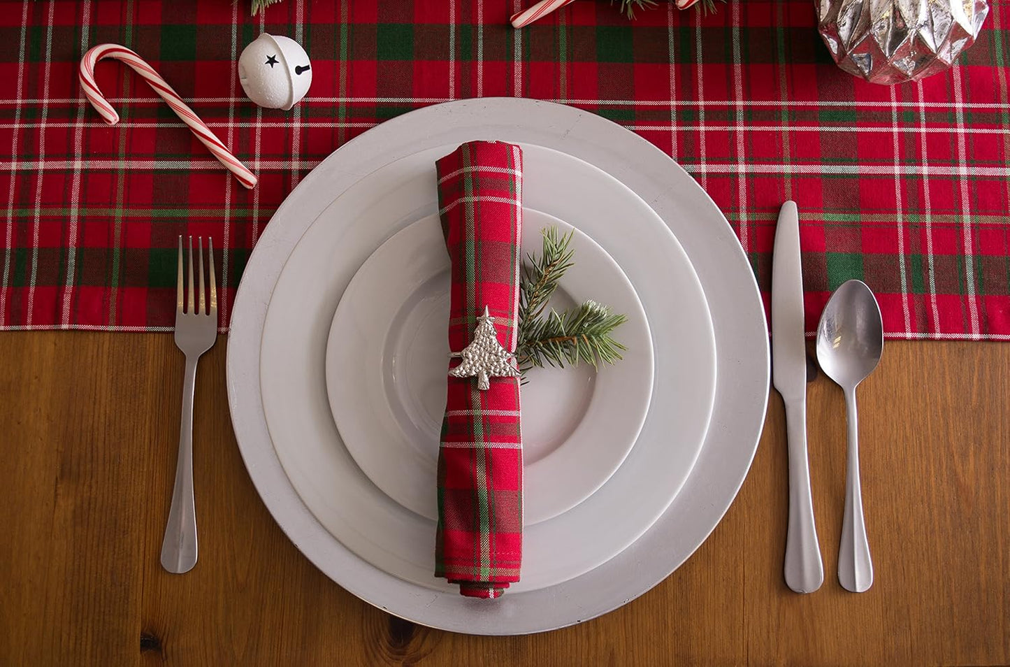 DII Christmas Thanksgiving Holiday Tabletop Décor Collection Decorative Napkin Ring Holder Set, 2" Diameter, Silver Christmas Tree, 6 Piece