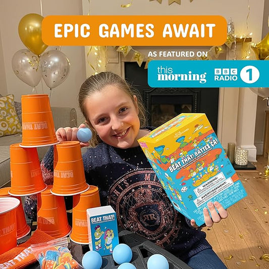 Gutter Games Beat That! Family Game Night Set - 160 Wacky Skill Challenges - Fun Party Activities for Kids and Adults - Interactive Group Game for Birthdays, Holidays, and Gatherings