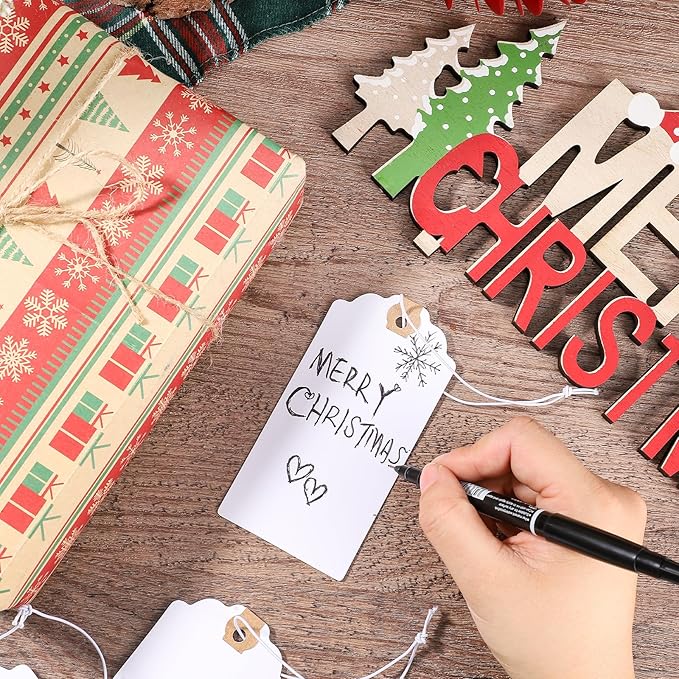 120 Pack White Gift Tags with Elastic String Hang Paper Marking Tags with String Attached Reinforced Hole Writable Inventory Tag 4.76''×2.36''