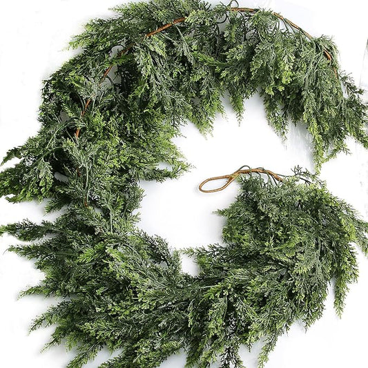 Grever 6 Feet Artificial Cedar Garland Real Touch Fake Evergreen Greenery Garland for Indoor and Outdoor Fireplace, Mantle, Door, Windows, Table, Stairs, Wall, Wedding and Holiday Decor