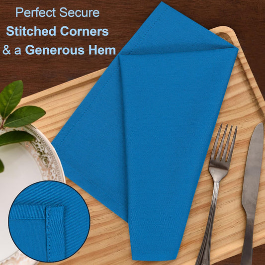 Ruvanti Cloth Napkins Set of 12, 18x18 Inches Napkins Cloth Washable, Soft, Durable, Absorbent, Cotton Blend. Table Dinner Napkins Cloth for Hotel, Lunch, Restaurant, Wedding Event, Parties - Blue