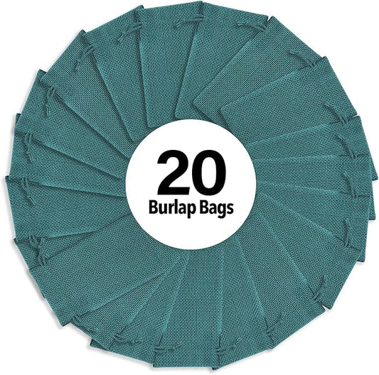 Mandala Crafts 10X14 Inch Teal Burlap Drawstring Gift Bags for Favors - 20 Large Linen Sacks Gift Pouches for Candy, Coffee, Jewelry, Wedding, and Party Supplies