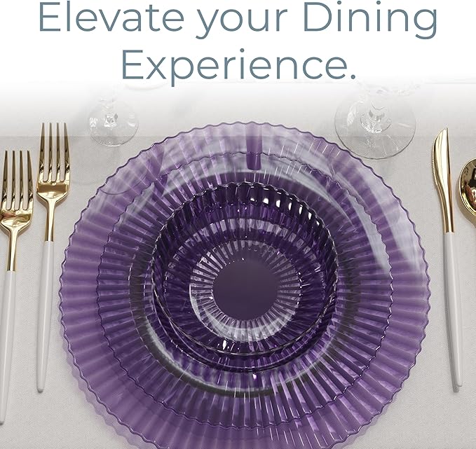 Exquisite 80 Piece Plastic Disposable Plates Set For 40 Guests I 40 X 9 Inch & 40 X 11 Inch Disposable Plastic Plates | Color: Purple | Great for Weddings Parties And Formal Occasions