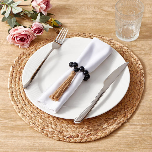 AWTWOW Napkin Rings Set of 6, Black Wooden Bead Napkin Rings for Table Decor, Hallowen Farmhouse Napkins Rings for Boho Table Decor, Fall Banquet, Wedding, Holiday Dinner Party