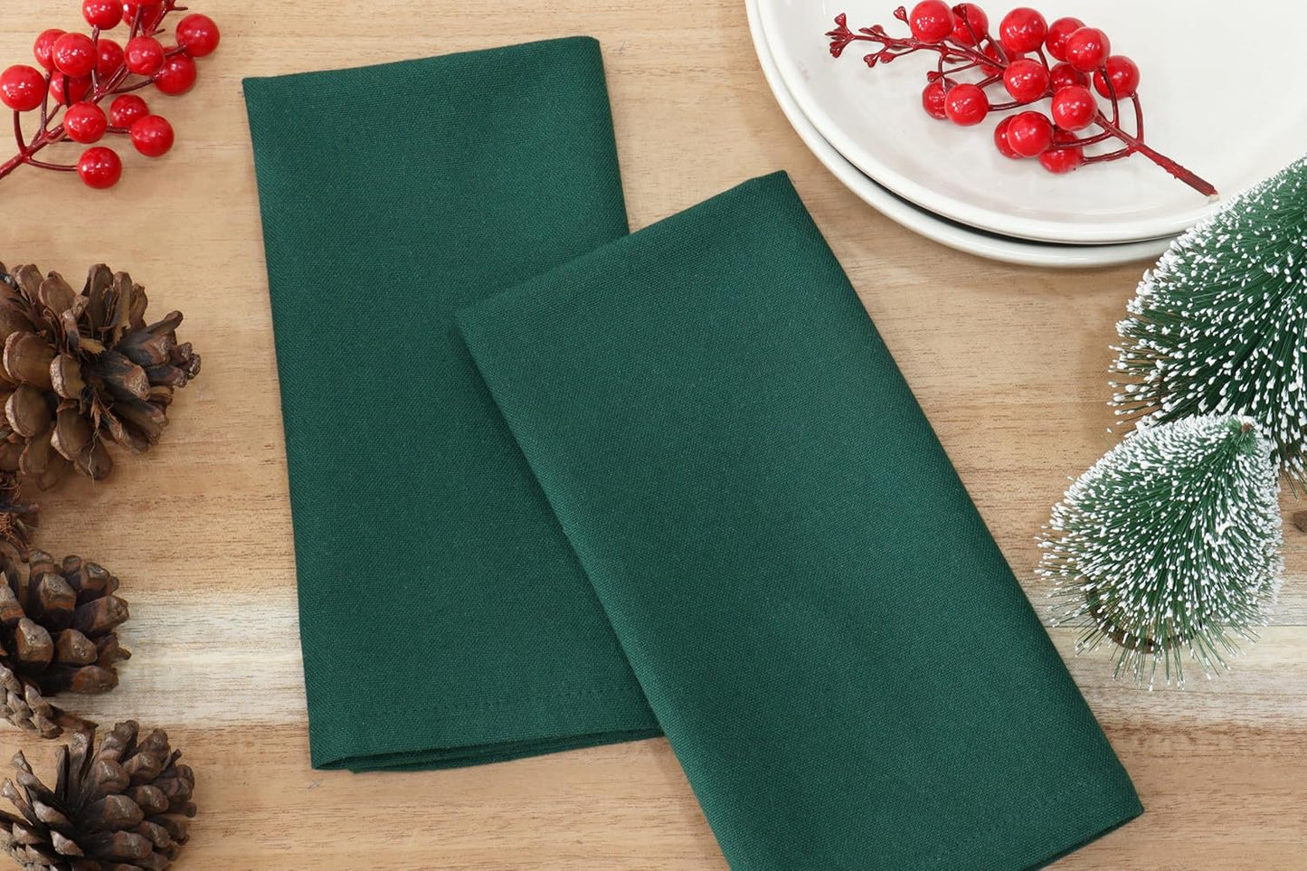 PurpleEssences Set of 6 Cloth Dinner Napkins 100% Cotton 18x18 Inch - Soft Durable Washable - Ideal for Farmhouse Party Fall Thanksgiving - Perfect Everyday Use Table Linen - Forest Green