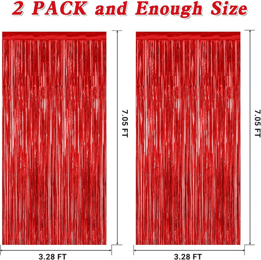 2 Pack Red Tinsel Backdrop, 3.28 FT x 7.05 FT Fringe Curtains, Red Foil Tinsel Party Streamer Backdrop Curtains, Wedding Photo Backdrop Party Decorations for Wedding Anniversaries