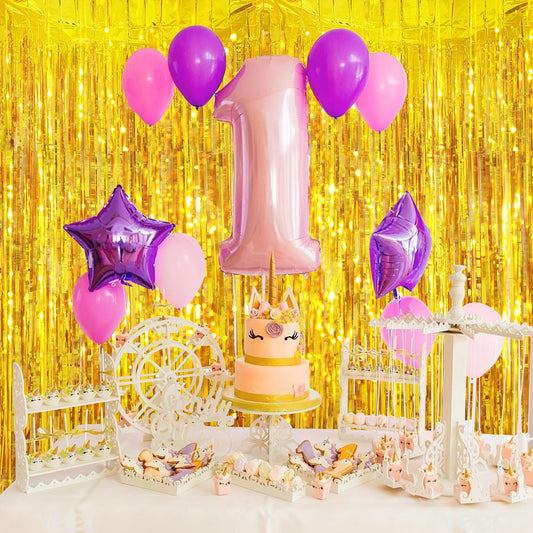 Streamer Party Decorations - 3.28 ft x 6.56 ft Metallic Foil Fringe Curtains Party Streamer Photo Backdrop for Birthday, Wedding, Baby Shower & Holiday Decor