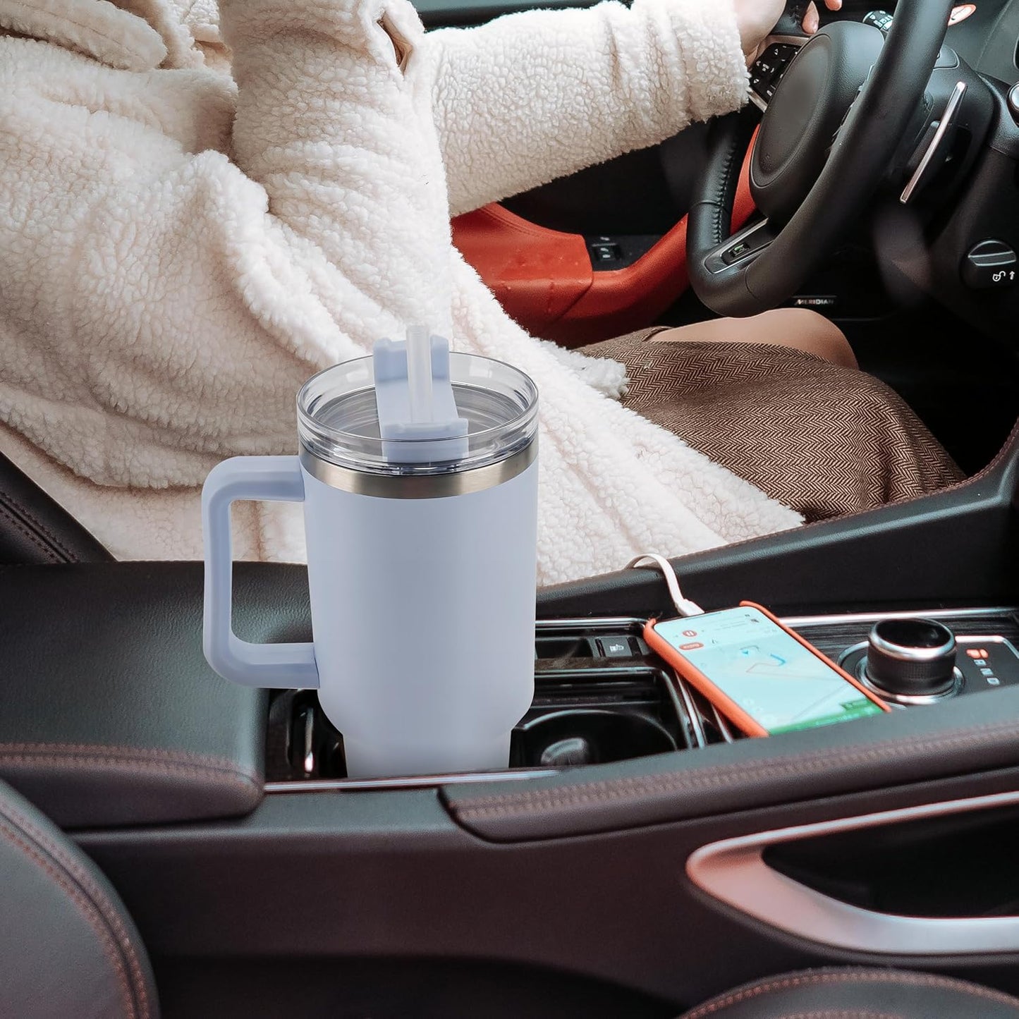 40 oz Tumbler with Handle and Straw Spill Proof Large Travel Coffee Mug Insulated Reusable Stainless Steel Cup with Lid Fit for Car Cup Holder(Blue)