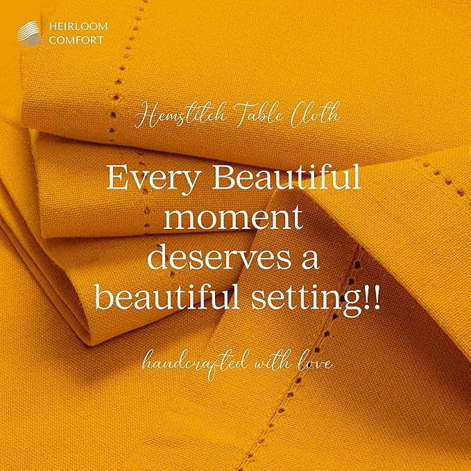 Mustard Yellow Cotton Table Cover, 60x102 Inch, Fits 8-10 Seats, Soft, Durable, Washable, Wrinkle Resistant, Rectangle Table Cloth for Summer Gatherings, Festive Meals, Dining Decor