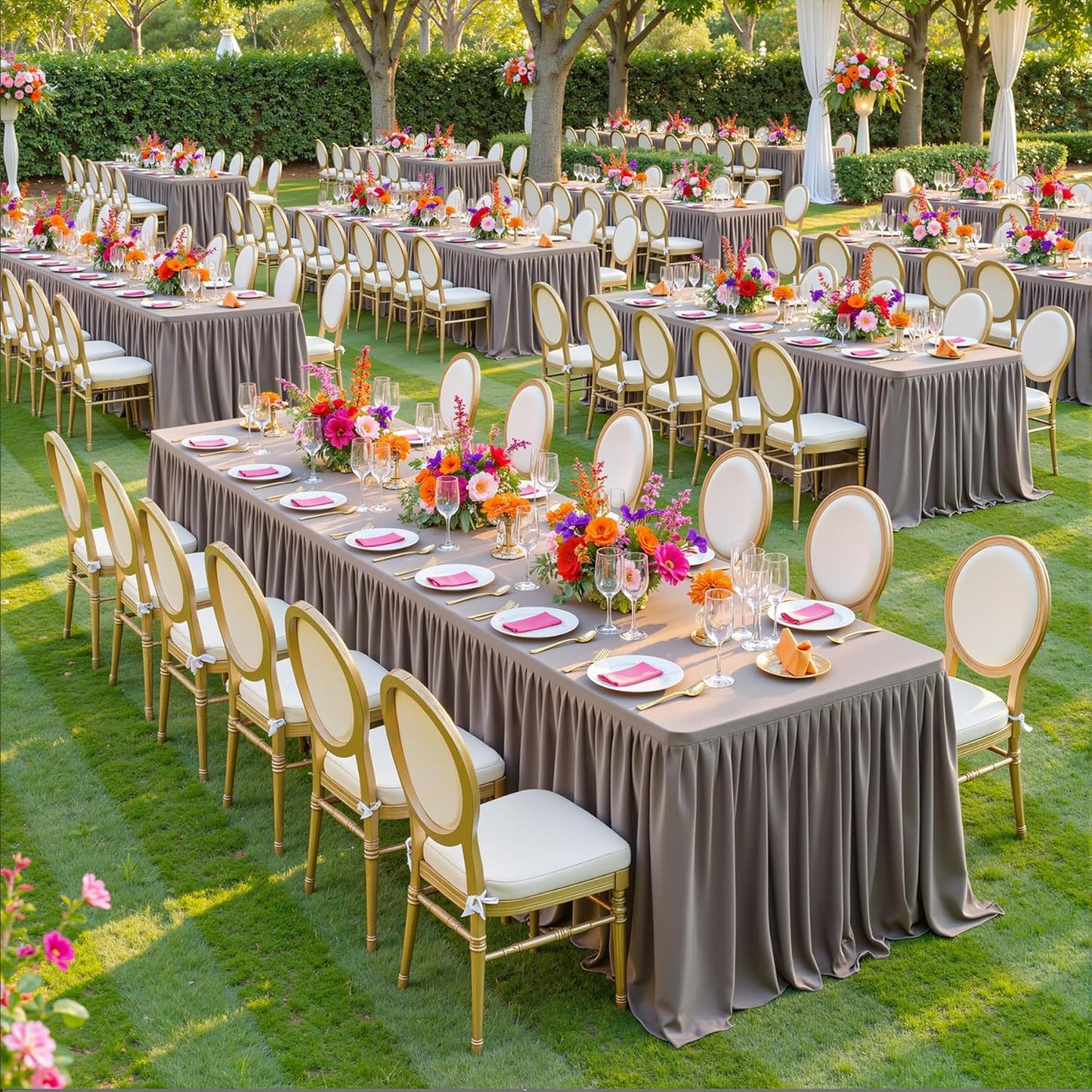 Natural Table Clothes for Rectangle Tables 6ft, Wrinkle Resistant Fitted Table Cloth with Pleated Ruffle Skirts for Banquet Wedding Baby Shower Folding Tables