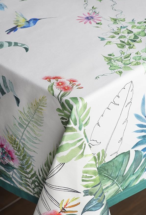 Maison d' Hermine Table Cloth Rectangle Table 100% Cotton 70 x 90 Inches Tablecloth Reusable Decorative for Dining Room Farmhouse Home Valentines Day Decorations Spring Summer - Tropiques