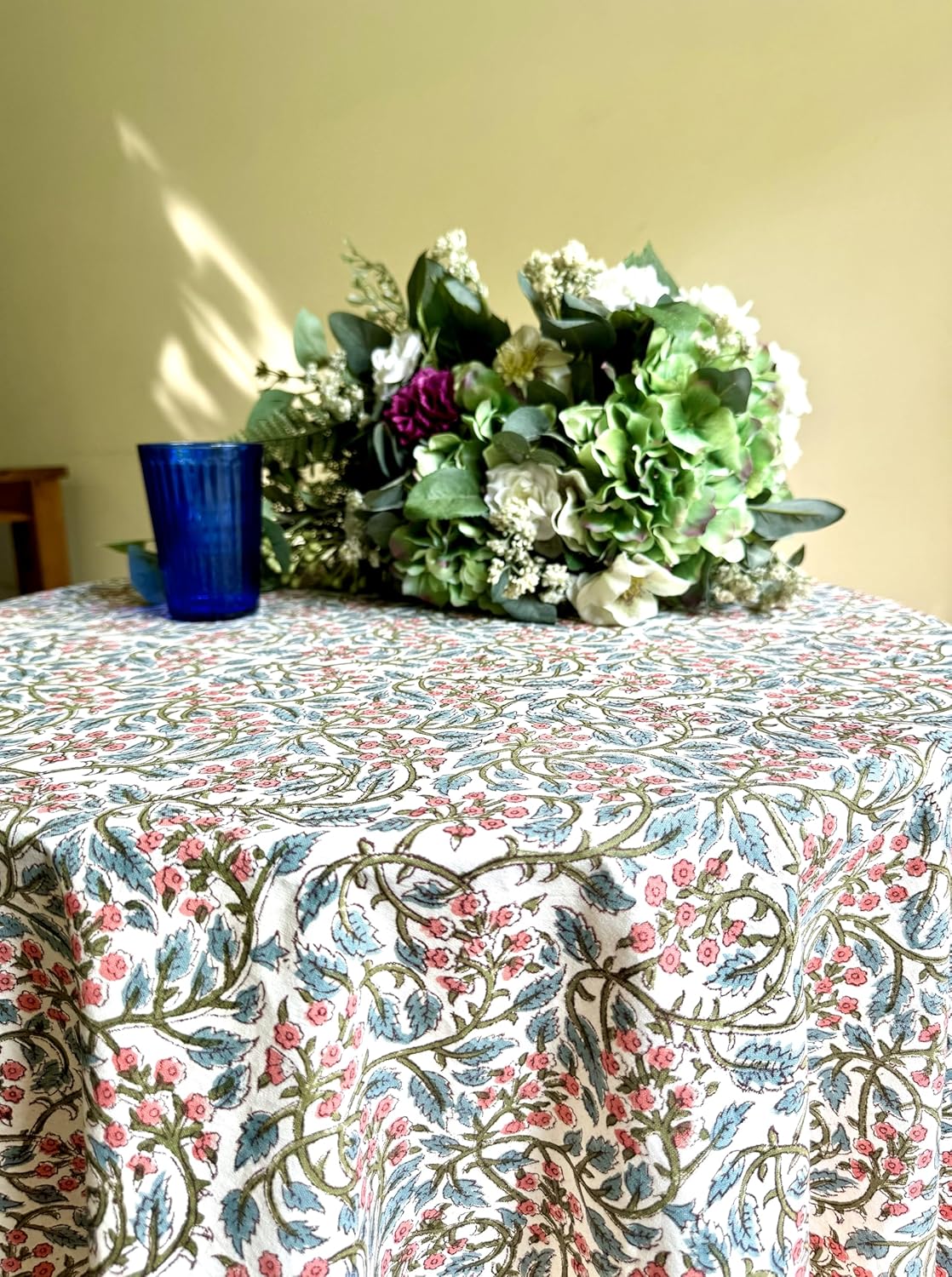 ATOSII Kalina 100% Cotton Round Tablecloth, Handblock Print Floral Table Cloth for Kitchen Dining Linen I Parties, Weddings, Outdoors, Christmas I Fall Home Decor 72" Inches Round