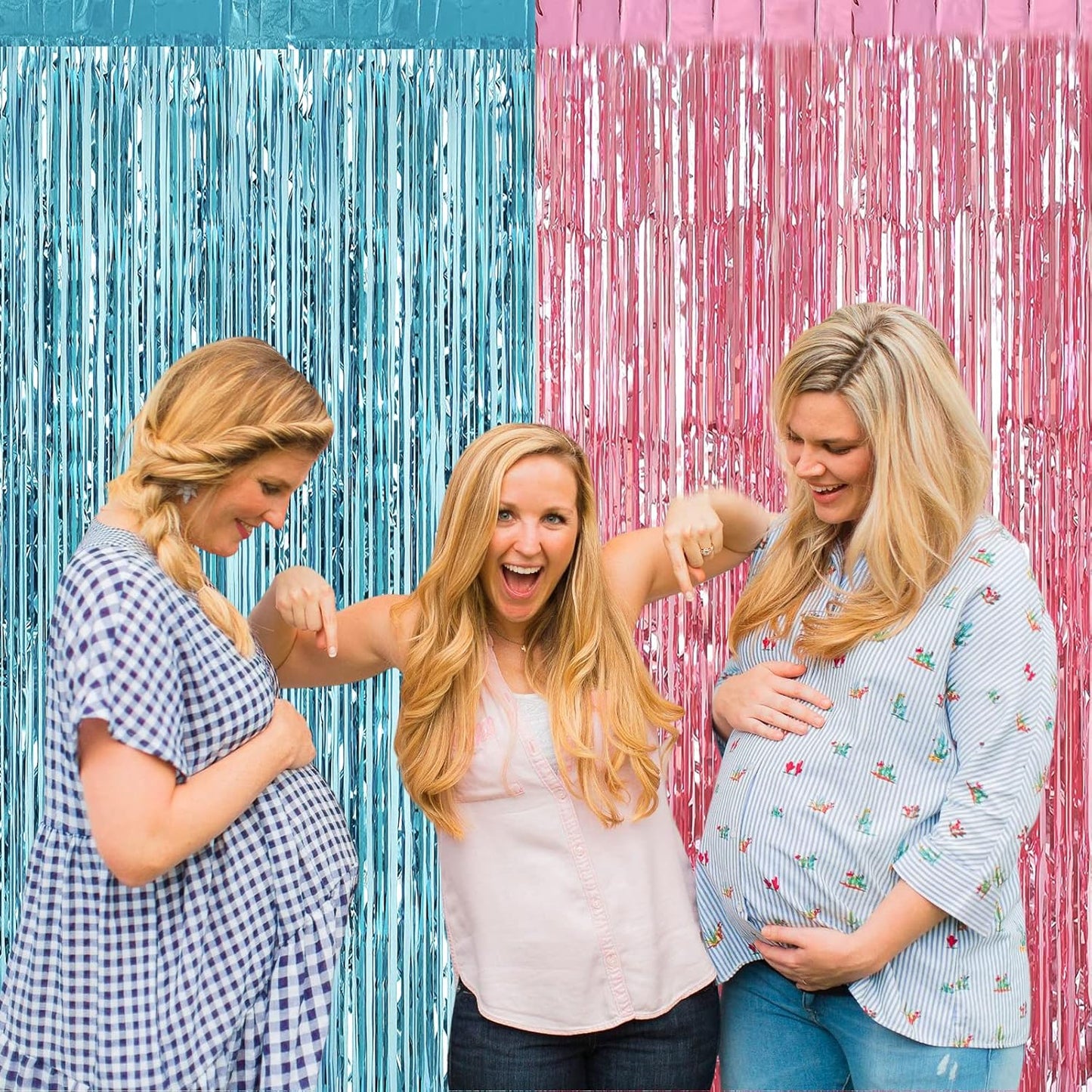 4 Pack 3.2Ft x 9.8Ft Pink Blue Fringe Curtain Backdrop, Metallic Tinsel Foil Fringe Streamers Curtains Background for Photo Booth Wedding Gender Reveal Backdrop Boy or Girl Birthday Party Decoration