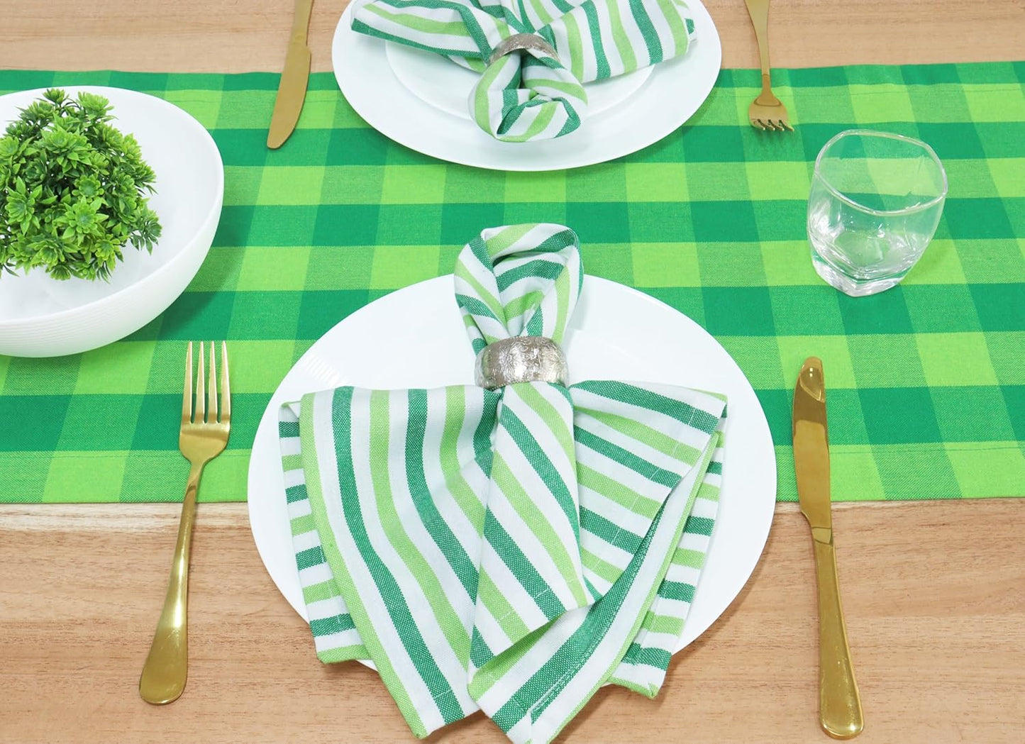 PurpleEssences Plain Striped Cloth Napkins - Set of 12-100% Cotton - 18 x 18 Inch - Fall Thanksgiving - Perfect Everyday Use Dinner Napkin - St Patricks Green