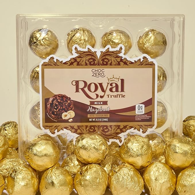 ChocZero Milk Chocolate Hazelnut Truffles, Zero Added Sugar, Gluten Free, Keto Holiday Gift, High Fiber, 16 Individually Wrapped Pieces, 8.5 Ounce (Pack of 1)