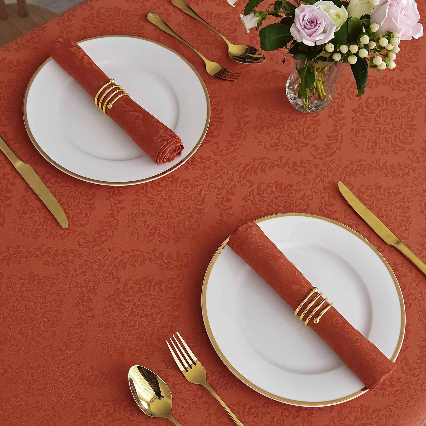 maxmill Jacquard Cloth Napkin 20 x 20 Inch Damask Pattern Solid Washable Polyester Dinner Napkins Set of 4 Pieces with Hemmed Edges for Holiday Dinners Weddings Parties and Banquets Rust