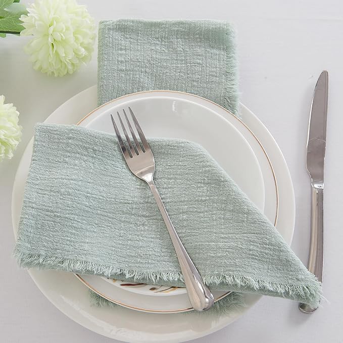 BALCONY & FALCON Cloth Napkins 100% Cotton with Fringed Handmade Square Rustic Style Washable Napkins 6 Pack Sage Green 20 x 20 inches for Easter Thanksgiving Christmas Weddings Parties Banquets