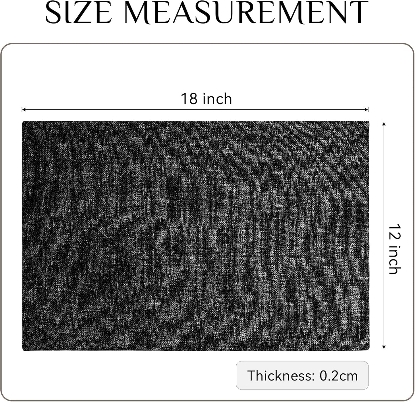 Softalker Faux Linen Placemats Set of 6-12 x 18 Inch, Heat Resistant Double Layered Durable Burlap Farmhouse Place Mats, Non-Slip Washable Rustic Table Mats for Dining, Kitchen, Party(Black
