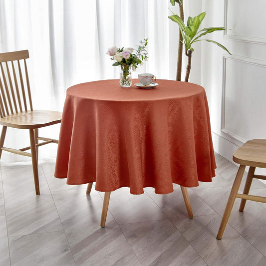 maxmill Round Jacquard Tablecloths Damask Design Spillproof Wrinkle Free Heavy Weight Soft Table Cloth for Circular Table Cover of Buffet Banquet Parties Holiday Dinner Round 90 Inch Rust
